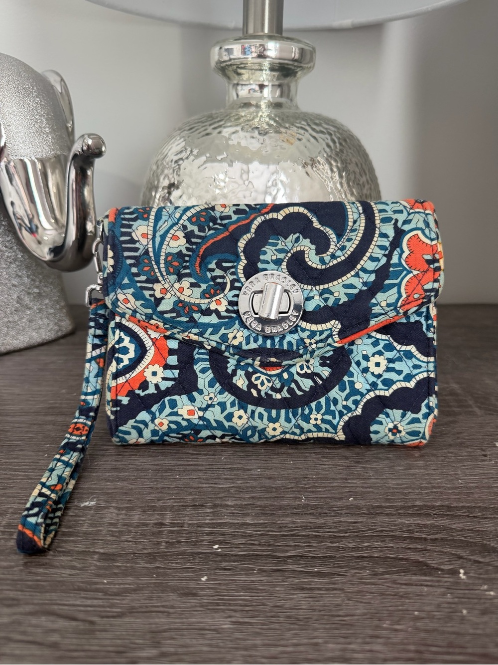 Vera Bradley Navy Teal Paisley Quilted Wristlet